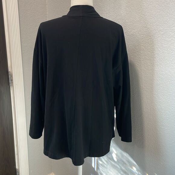 Eileen Fisher Black Cotton Blend Open Cardigan with Pockets Size Medium - Picture 4 of 6